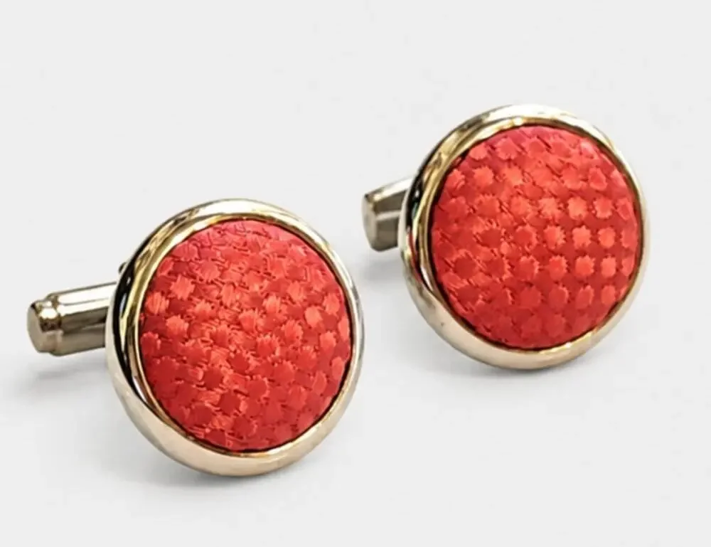 Pink Fabric Cuff Links Vintage Silver Tone Formal Cuff Links cl-